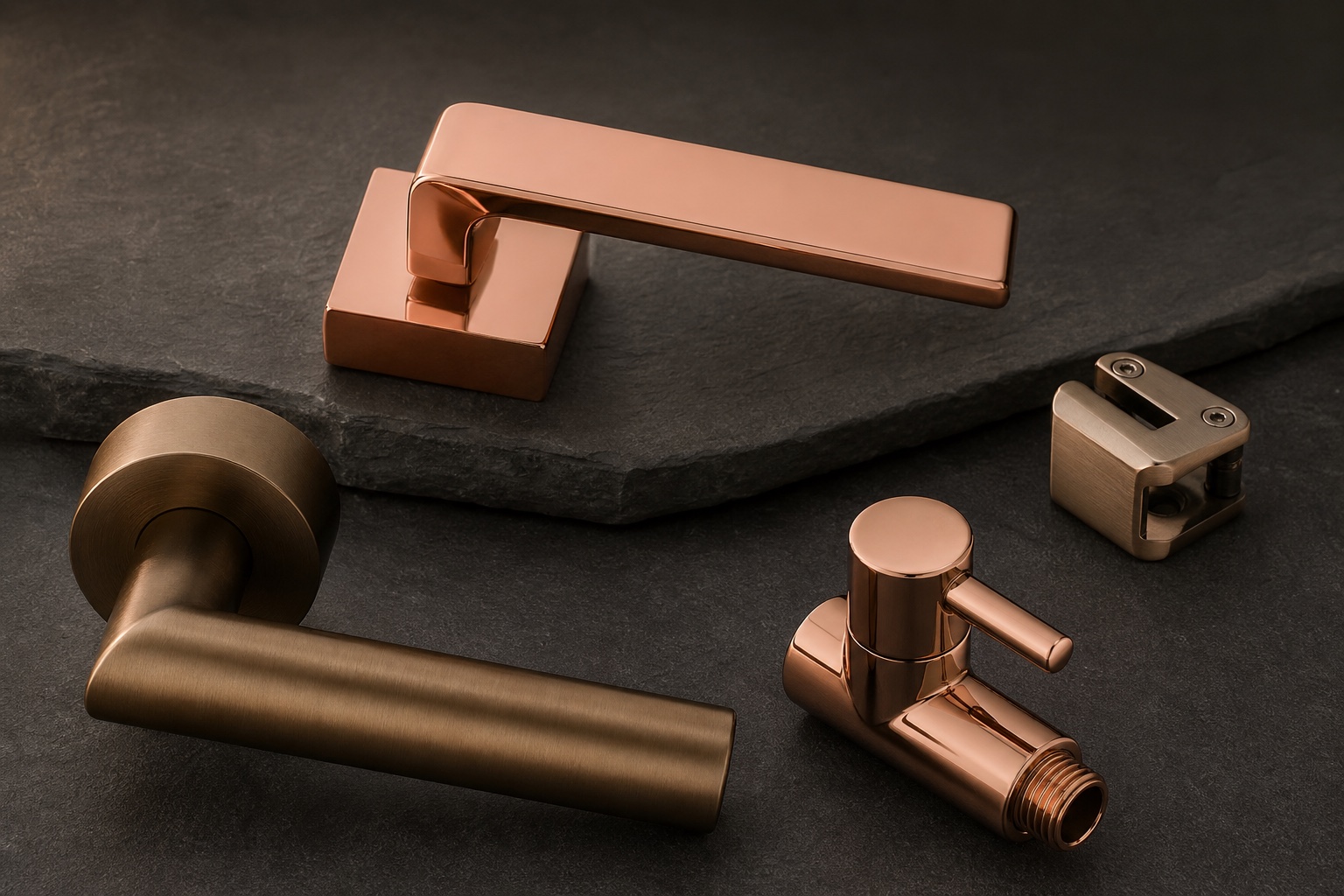 Rose ve bronz PVD kaplamalı mimari donanımlar